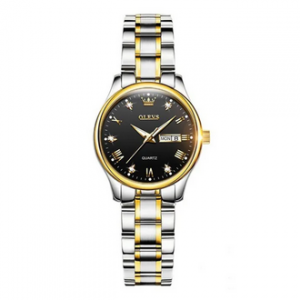 OLEVS 5563 Silver And Golden Two-tone Stainless Steel Analog Watch For Women - Black & Silver